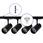 Complete Set 1-Phase Rail 1 Meter Black | incl. 4x Spot + GU10 2700K 3W Dimmable + End Cap, Power Connector